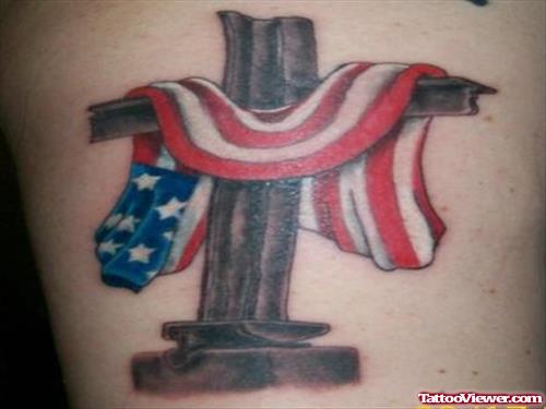 US Flag At Cross Tattoo