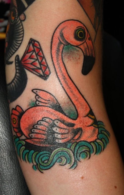 Amazing Flamingo Tattoo On Bicep