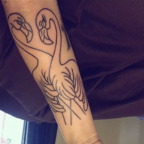 Outline Flamingo Tattoo On Arm