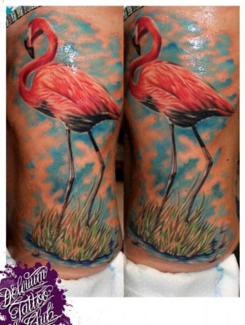 Realistic Flamingo Tattoo On Side
