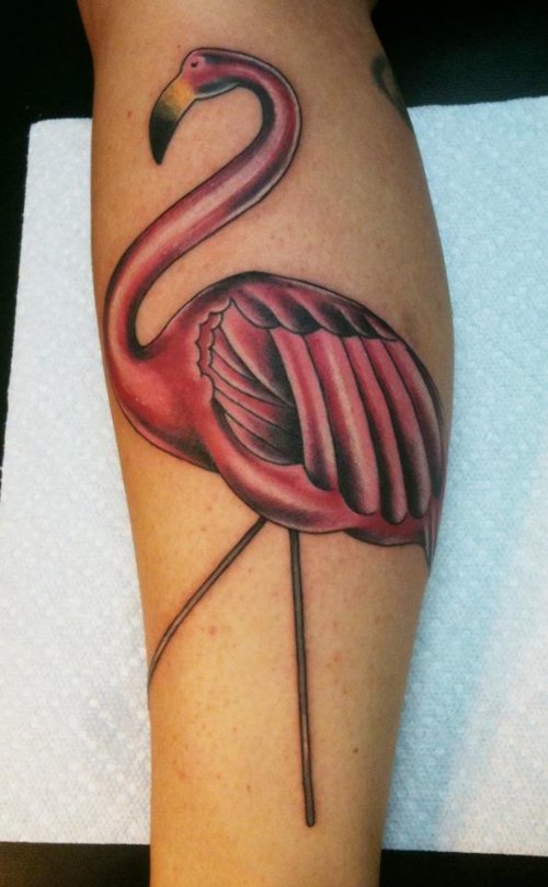 Simple Flamingo Tattoo On Leg