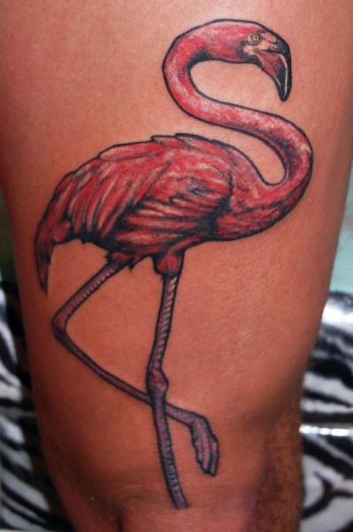 Red Ink Flamingo Tattoo On Half Sleeve