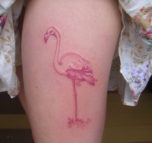 Attractive Pink Flamingo Tattoo On Left Half Sleeve