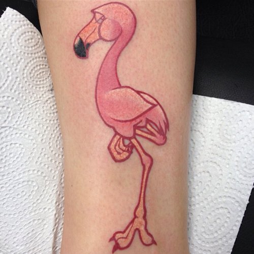Pink Ink Flamingo Tattoo On Arm