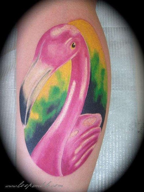 Pink Flamingo Tattoo On Sleeve
