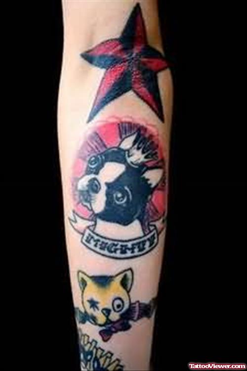 Dog Fleur De Lis Tattoo On Arm