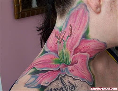 Lilly Flower Tattoo On Neck