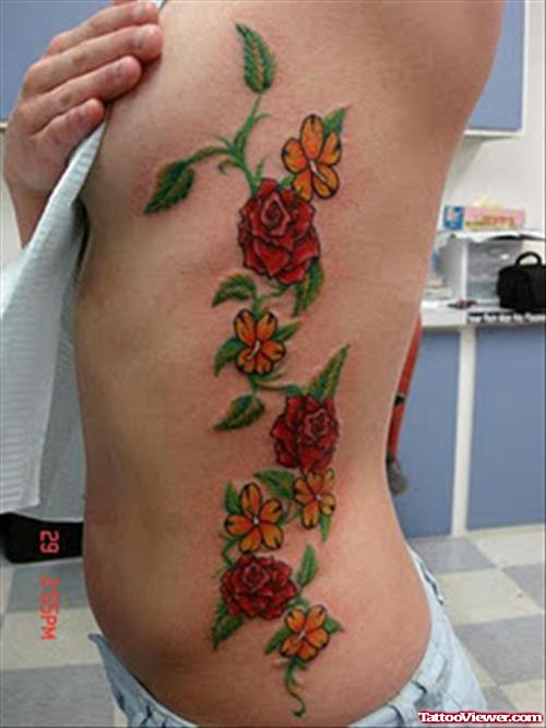 Large Floral Tattoo On Rib