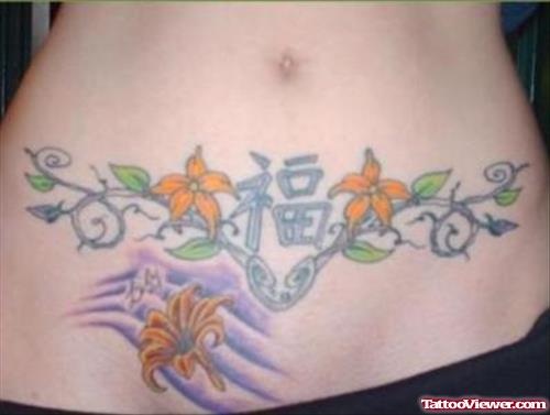 Flowers On Stomach Tattoo Design