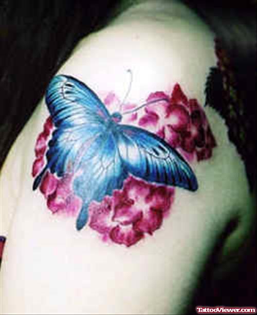 Butterfly Floral Tattoo On Shoulder