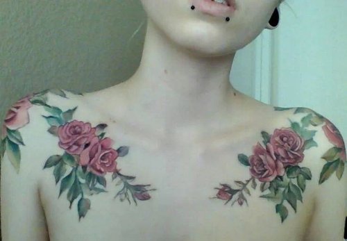 Floral Tattoos On Collar Bones By Johnny Jinx