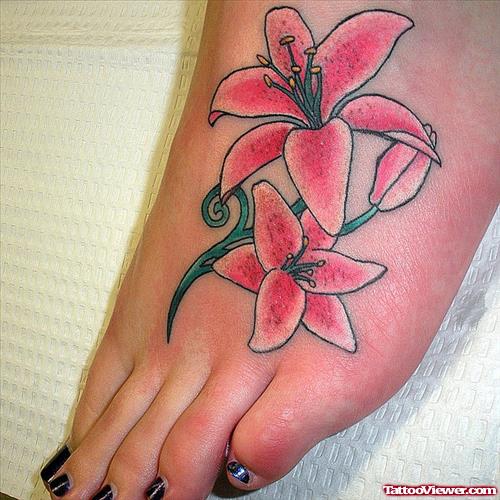 Vine Flowers Tattoos On Left Foot