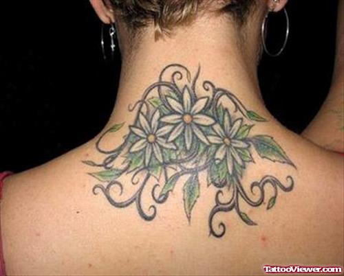 Flower Tattoos On Girl Upperback