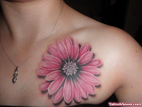 Daisy Flower Tattoo On Collarbone