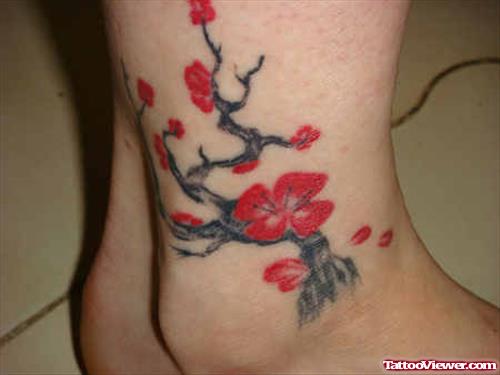 Cherry Blossom Flowers Tattoo On Ankle