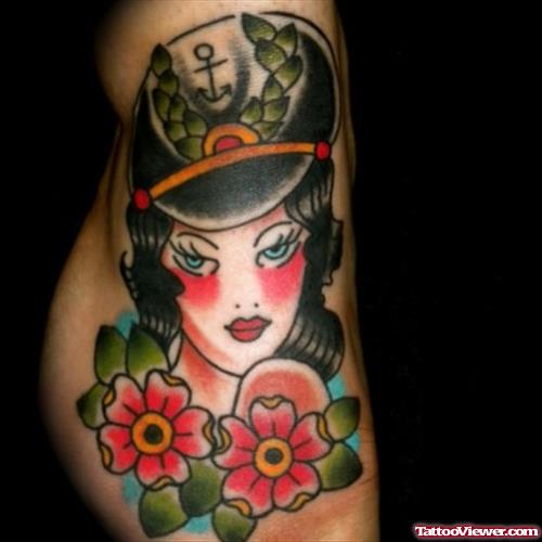 Traditional Woman and Flowers Tattoos