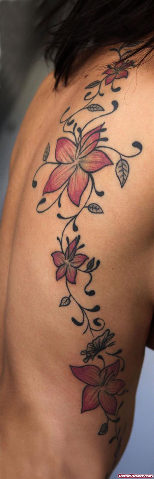 Beautiful Girl Rib Flower Tattoos