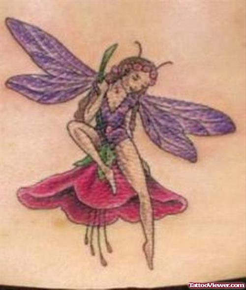 Red Flower And Purple Fairy Tattoo