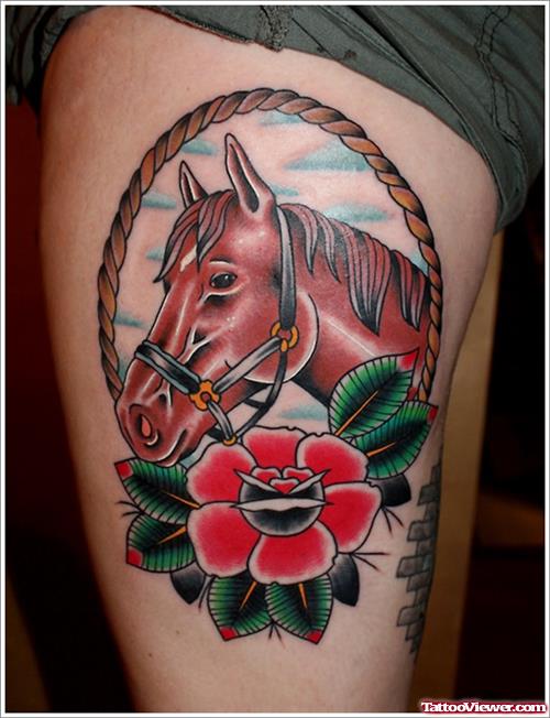 Horse Head And Flower Tattoo