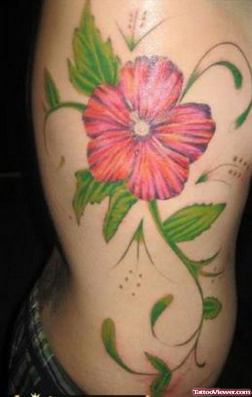 Hibiscus Flower Tattoos On Side Rib