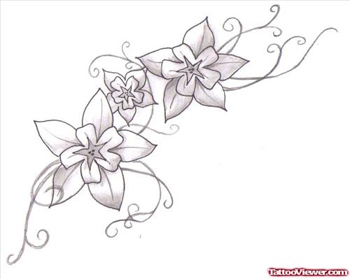 Grey Ink Flower Tattoos Designs