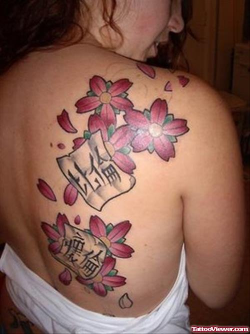 Orchid Flower Tattoos On Right Back Shoulder