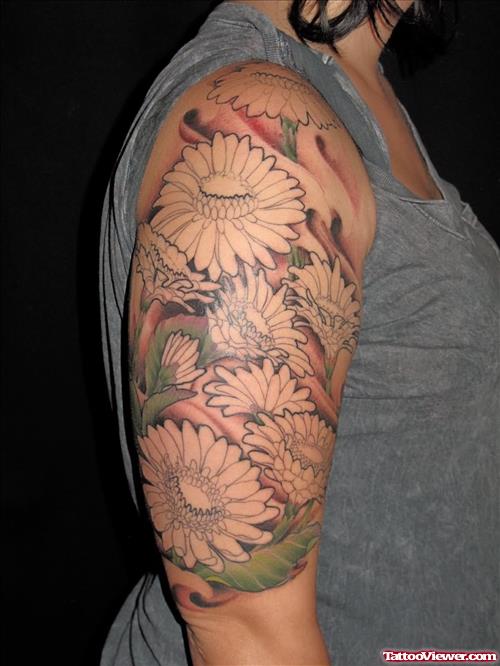 Daisy Flowers Tattoos On Half Sleeve