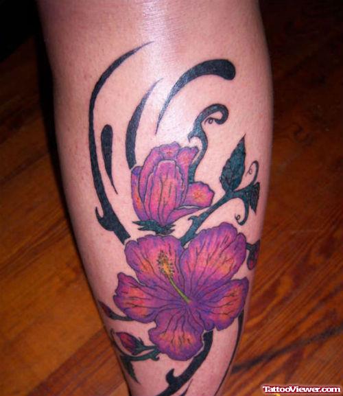 Purple Flower Tattoo On Leg