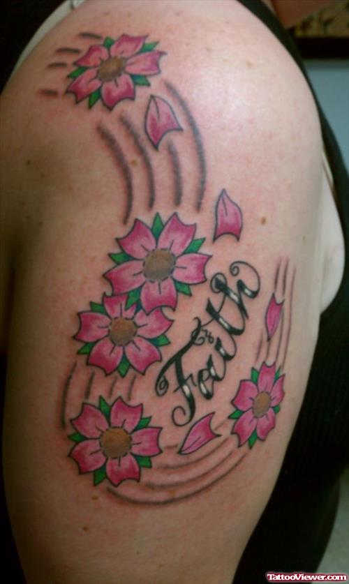 Cherry Blossom Flower Tattoos On Left Half Sleeve