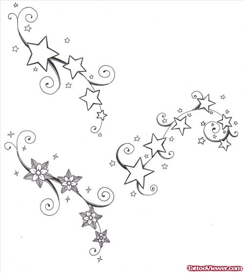 Stars And Flowers Tattoos Design