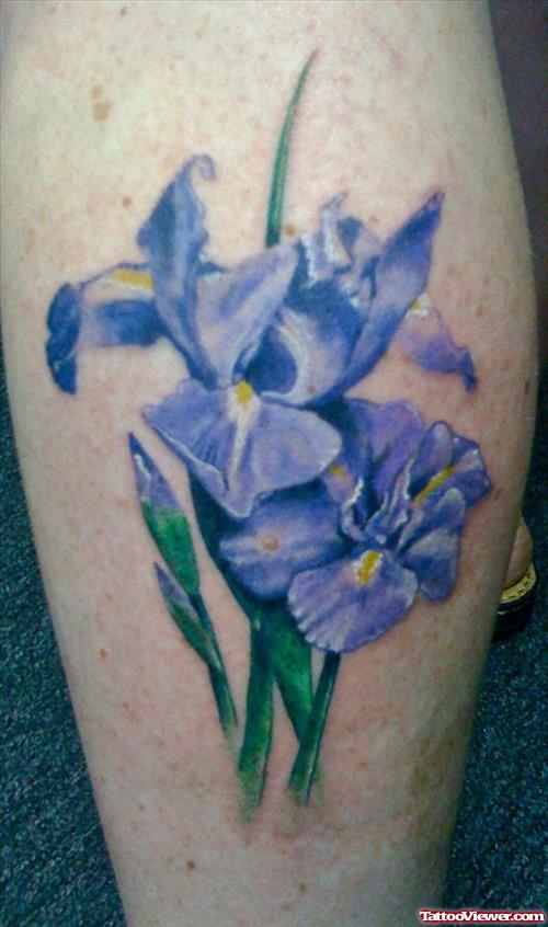 Purple Flower Tattoos On Leg
