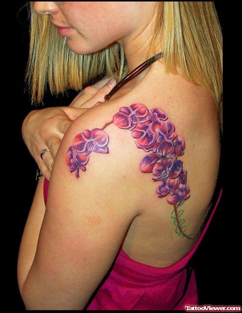 Left Shoulder Flower Tattoo For Girls