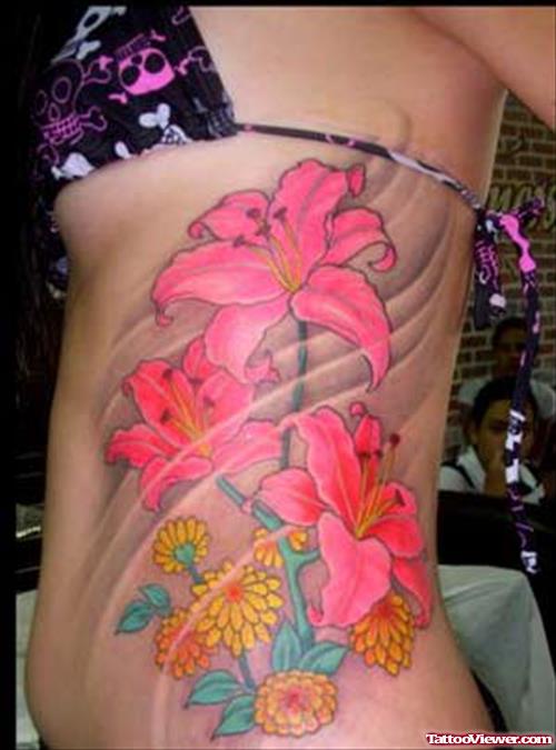 Exotic Hawaiian Flower Tattoos On Side Rib
