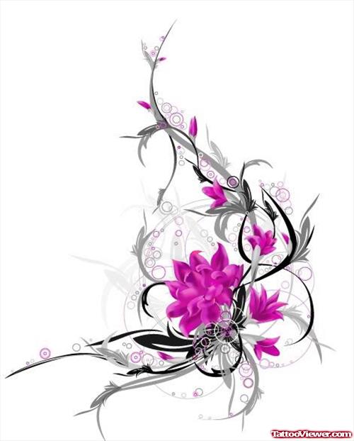 Awesome Tribal And Pink Flower Tattoo Design