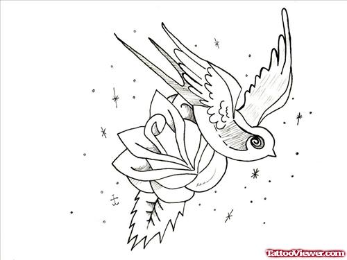Flying Swallow And Flower Tattoo Design