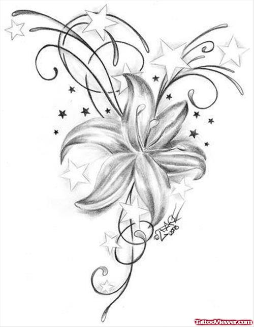 Awesome Grey Ink Flower Tattoo Design