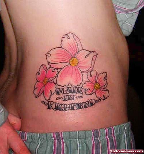 Side Rib Pink Flowers Tattoos