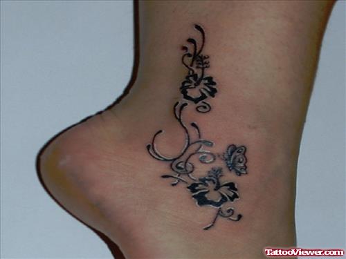 Grey Flowers Tattoos On Ankle
