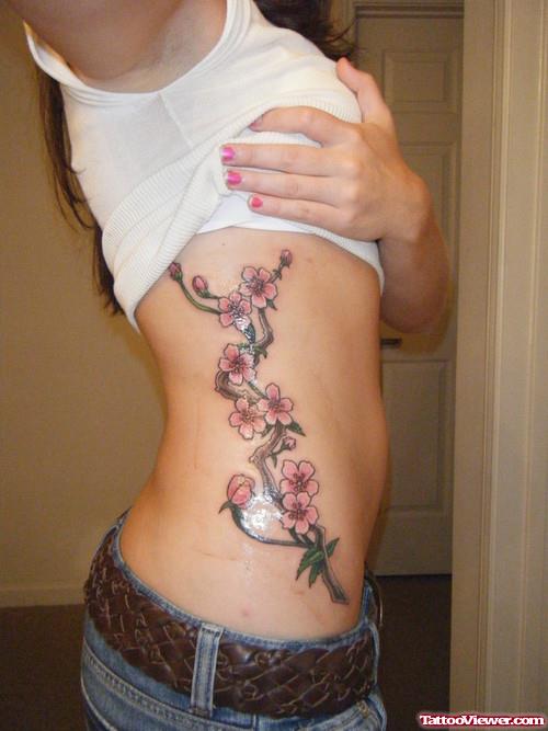 Girl Rib Side Flower Tattoos For Girls