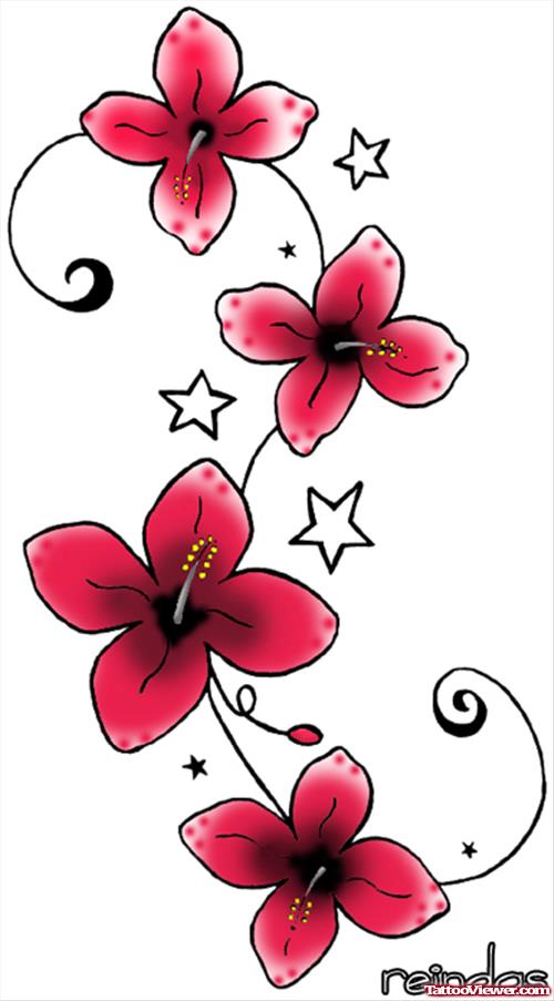 Red Flowers Tattoos Design