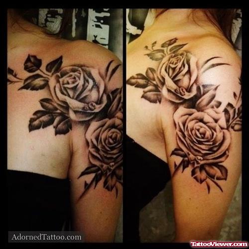 Grey Rose Flowers Tattoos On Shoulder