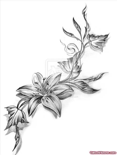 Grey Ink Flower Tattoo Design