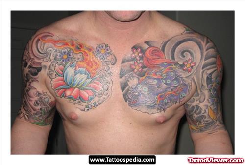 Flowers Tattoos On Man Chests
