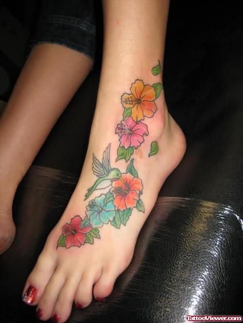 Star And Flower Foot Tattoos