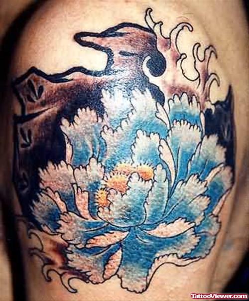 Blue Flower Tattoo On Leg