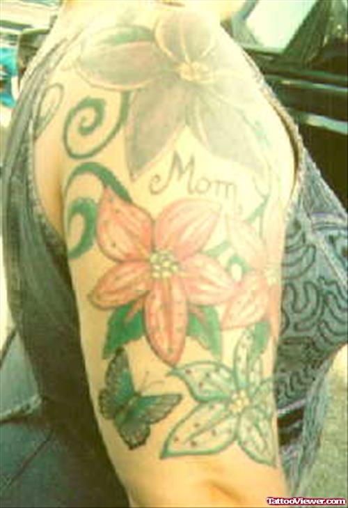 Wonderful Flower Tattoo On Shoulder