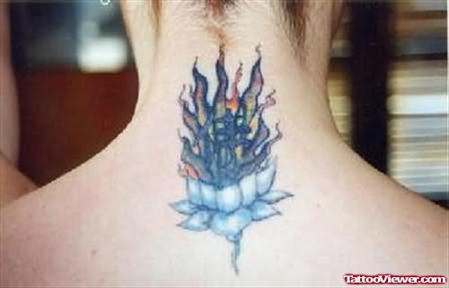 Burning Lotus Tattoo On Neck