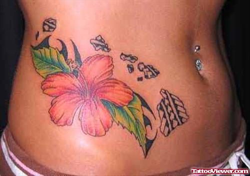 Lilly Flower Tattoo On Belly