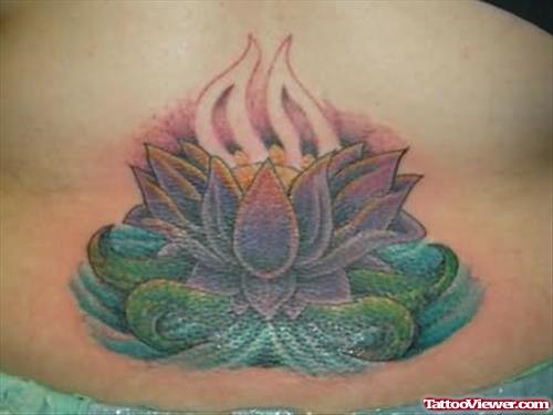 Nice Looking Lotus Tattoo On Back