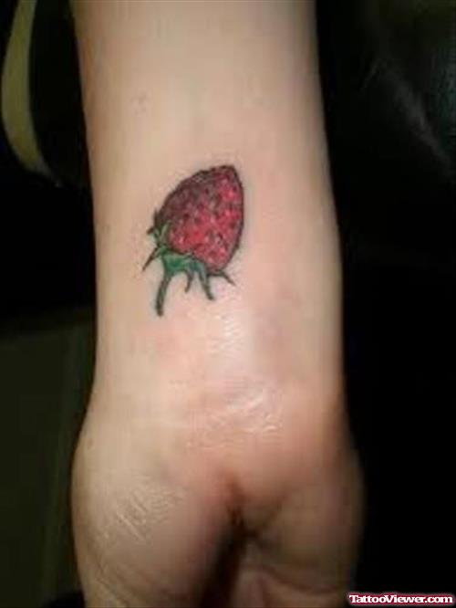Lovely Strawberry Tattoo On Wrist